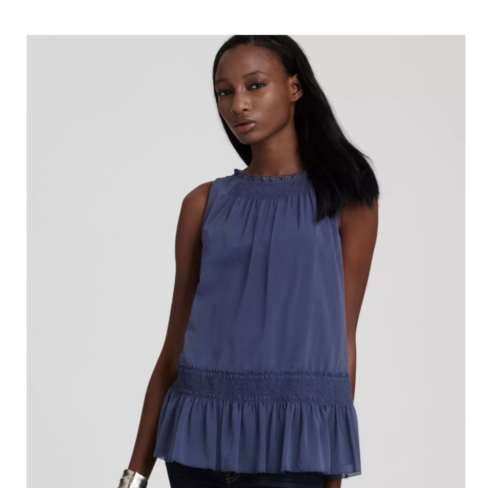 Blue Silk Sleeveless Blouse by Theory (Size: Petite)